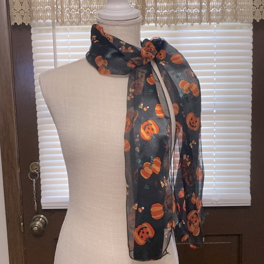 Halloween Theme Striped Pumpkin Pattern Scarf, Si… - image 8